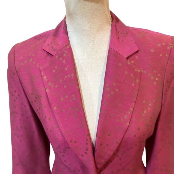 Vintage 1990’s Zion barbie pink print fitted lined blazer floral metal button 2 - Picture 6 of 14